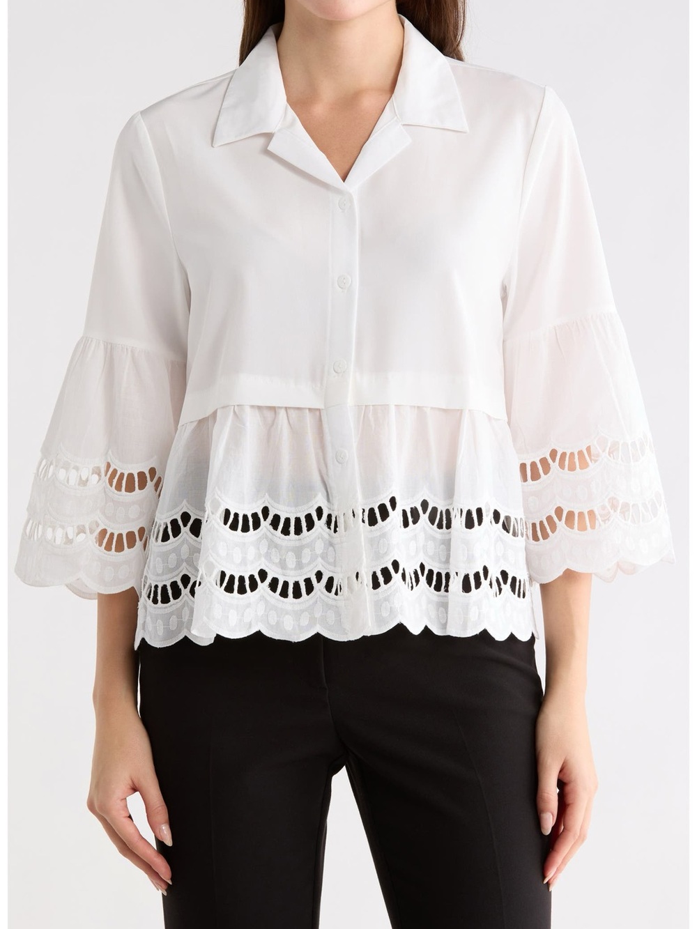 Liv Los Angeles Crochet Hem Button-Up Shirt